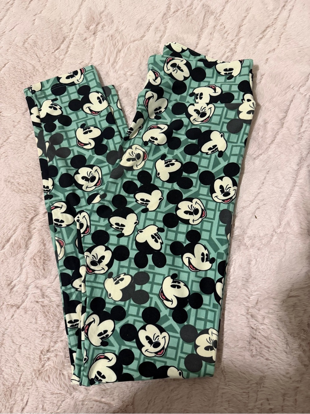 LuLaRoe Teal Mickey Face Pattern Leggings